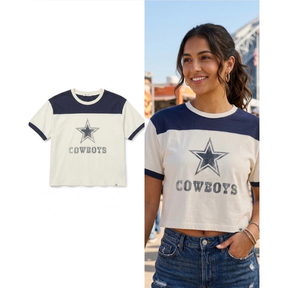 ’47 Brand Dallas Cowboys Colorblock Cropped Ringer T-Shirt Size Large